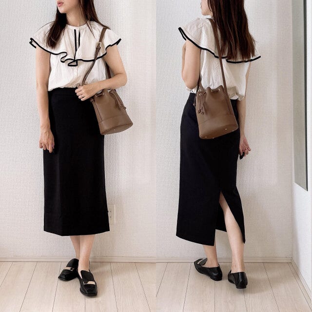 ユニクロ　ドライスウェットナローマキシスカート　コーデ