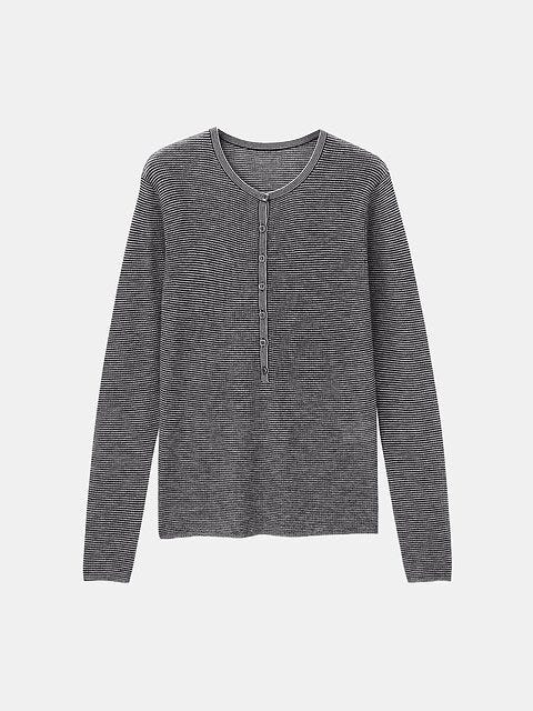 PLST シアーリブヘンリーネックセーター PLSTのシアーリブヘンリーネックセーター