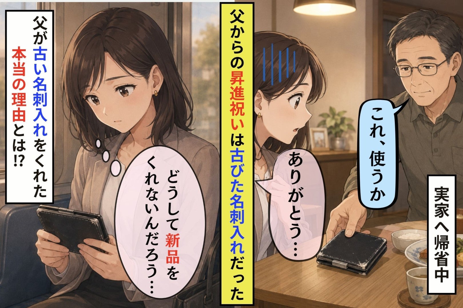 昇進祝いを楽しみにしていた私に、父が渡したのは角の擦り切れた名刺入れでした