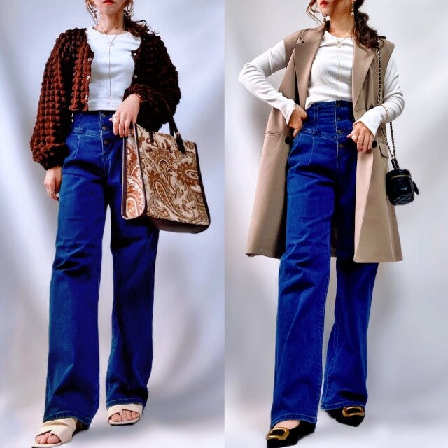 GU　コルセットジーンズ　ブルー　コーデ