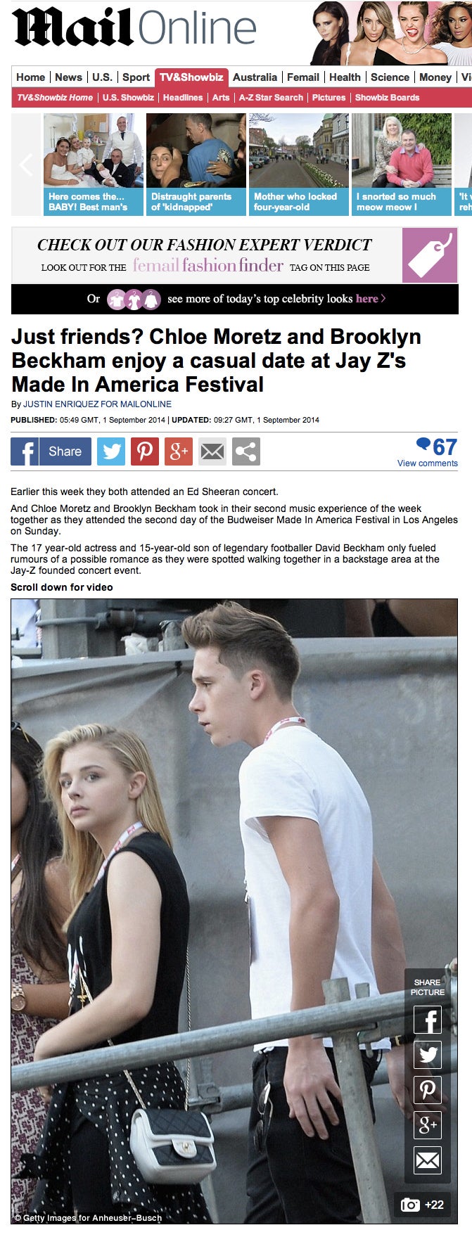 ベッカム家長男ブルックリン君、クロエ・グレース・モレッツとのツーショットを撮られる