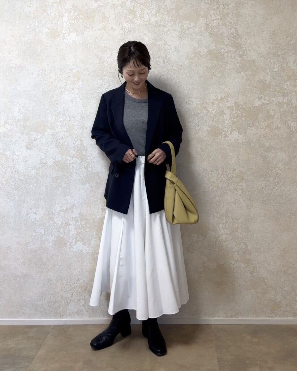 GUダブルブレストジャケット GUダブルブレストジャケットとフレアスカートコーデ
