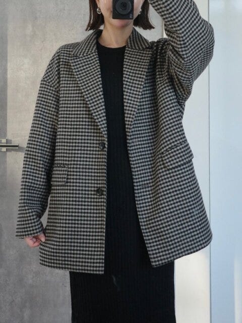 GUコージーメルトンチェックハーフコートMサイズ丈感