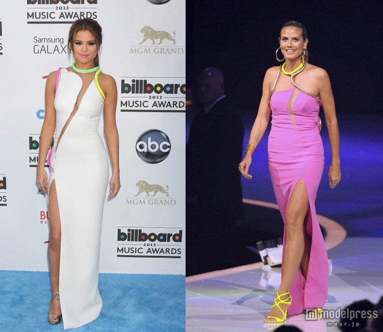 アトリエ・ヴェルサーチのドレスを着たセレーナ・ゴメスとハイディ・クルム。 WENN.com, FameFlynet Pictures  / Zeta Image