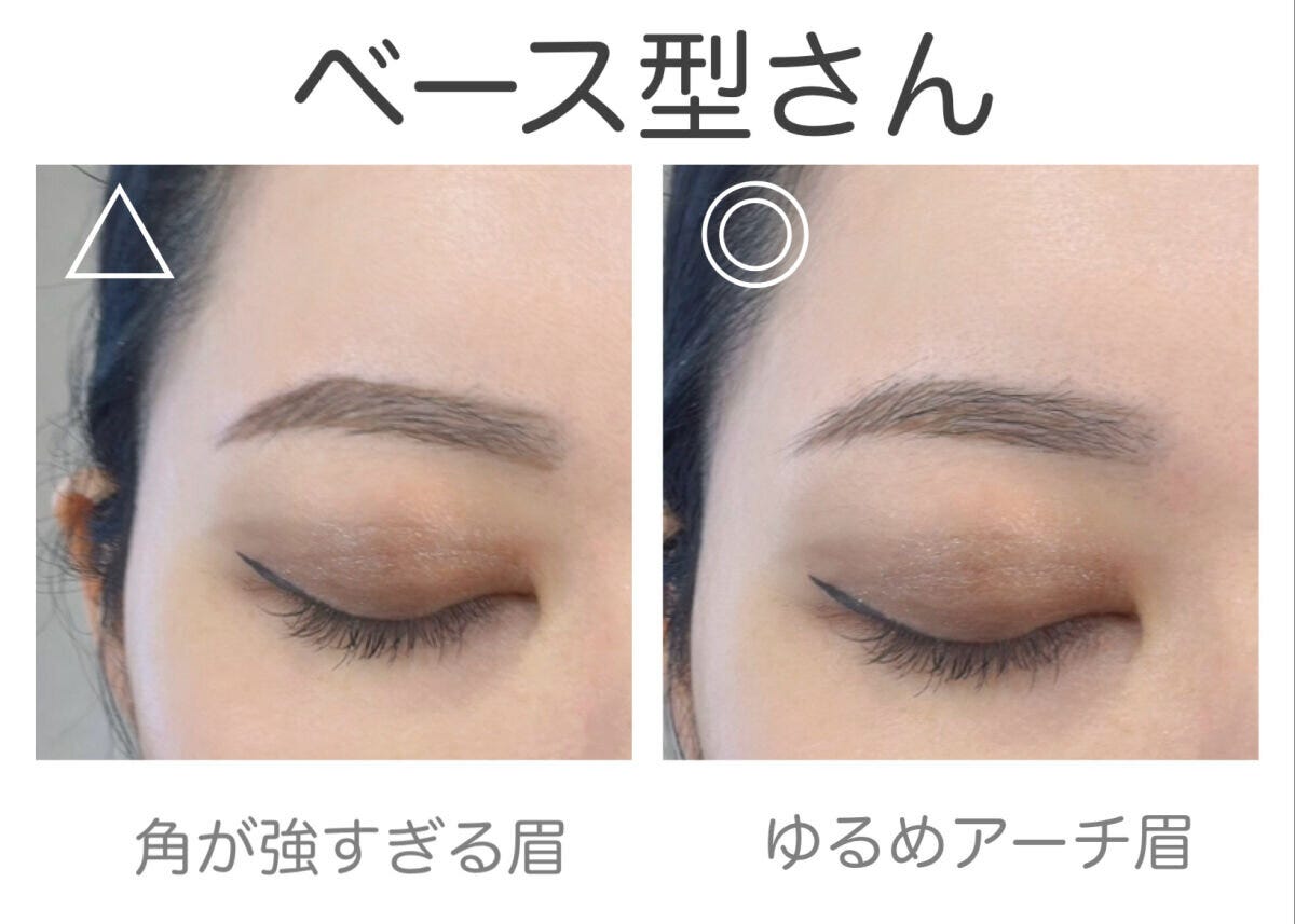 美眉のプロSAORI 顔型別・似合う眉の作り方 ベース型さんの角が強すぎる眉とゆるめアーチ眉の比較