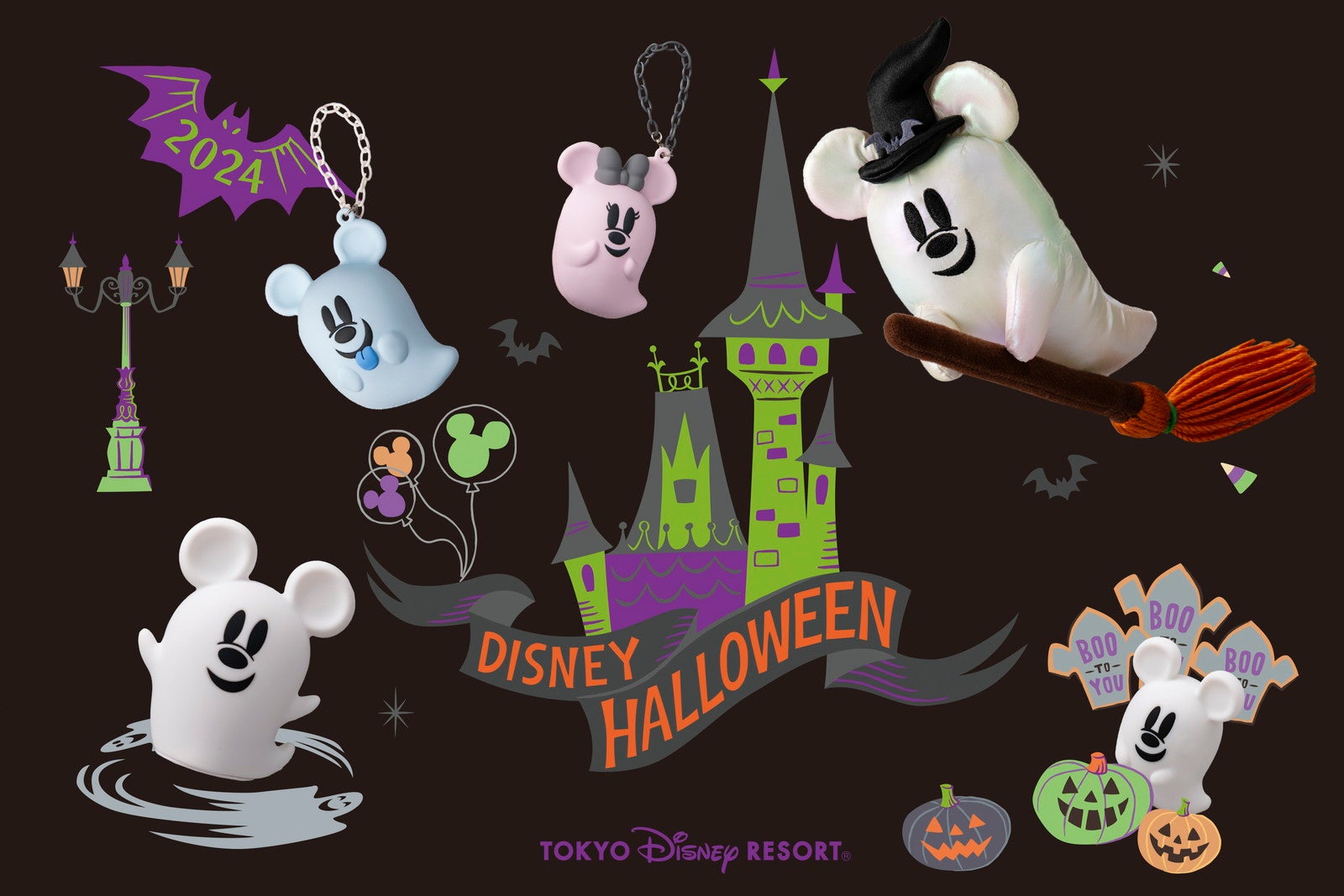 ルームライト4,500円、バッグチャーム各1,500円、ぬいぐるみバッジ2,400円、光るペンダント2,000円（C）Disney