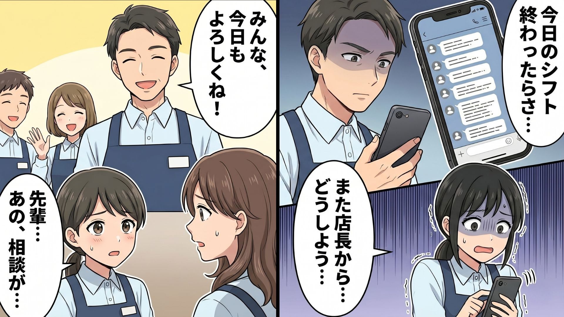 【最後にスカッと！】みんなから頼られる“既婚者”の店長。しかし裏では、後輩に【まさかのセクハラ】を...！？