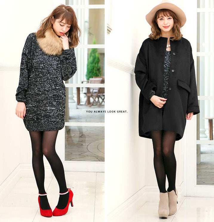 取り外しOKファーティペット付き2wayウール調ノーカラーコクーンコート「神戸レタス」4990円（税込）／画像提供：神戸レタス