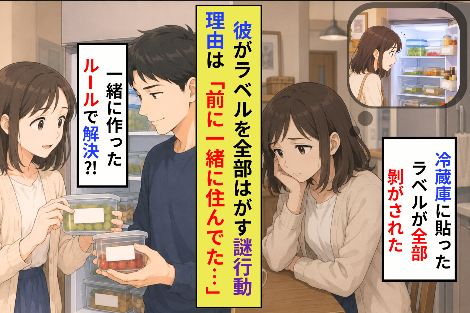 同棲中の彼が冷蔵庫のラベルを全部はがした。理由を聞くと知らない名前が返ってきて