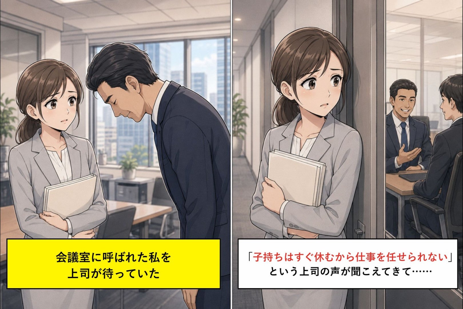 「子持ちはすぐ休むから仕事を任せられない」と上司→私が休んだ日のチャットを見て涙した