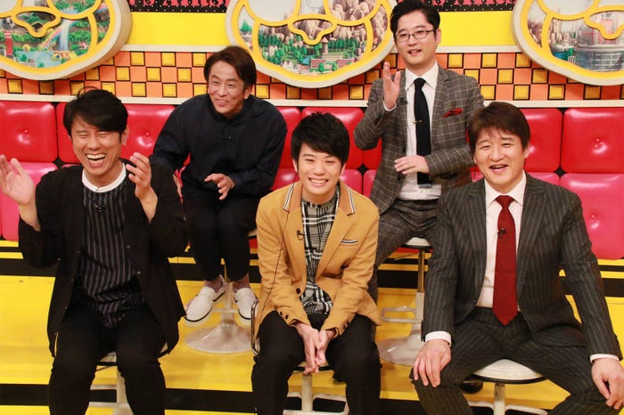 (前列左から)原田泰造、水上颯、林修(後列左から)堀内健、藤本淳史(C)フジテレビ