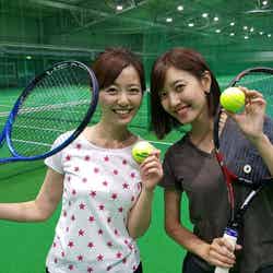 運動不足解消に小澤陽子アナとテニスにチャレンジ！生まれて初めてのテニス、とても楽しかったです！次の日からしばらく筋肉痛に悩まされました…（笑）／内田嶺衣奈アナウンサー（提供写真）