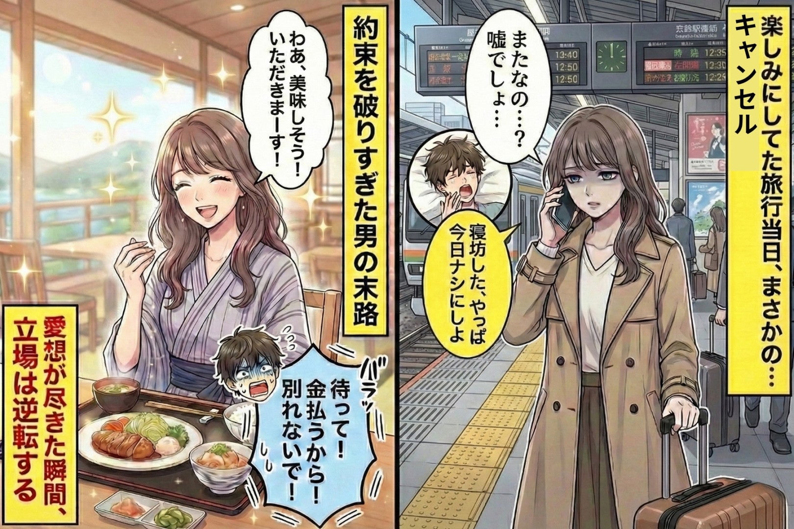 遅刻魔の彼氏、旅行当日「寝坊した、やっぱり今日ナシにしよ」→約束を破りすぎた彼氏に待っていた予想外の結末