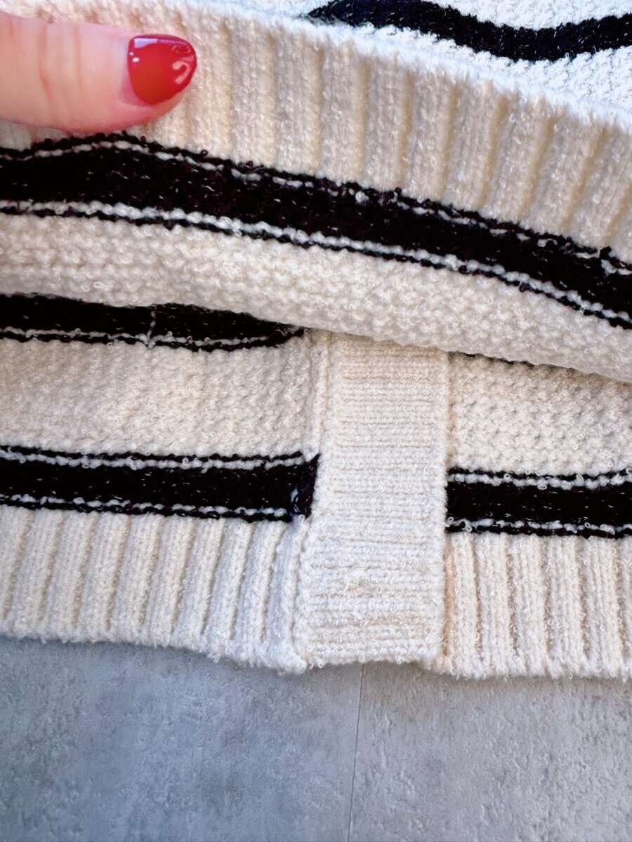 GUツイーディーニットボーダーカーディガンの裾部分