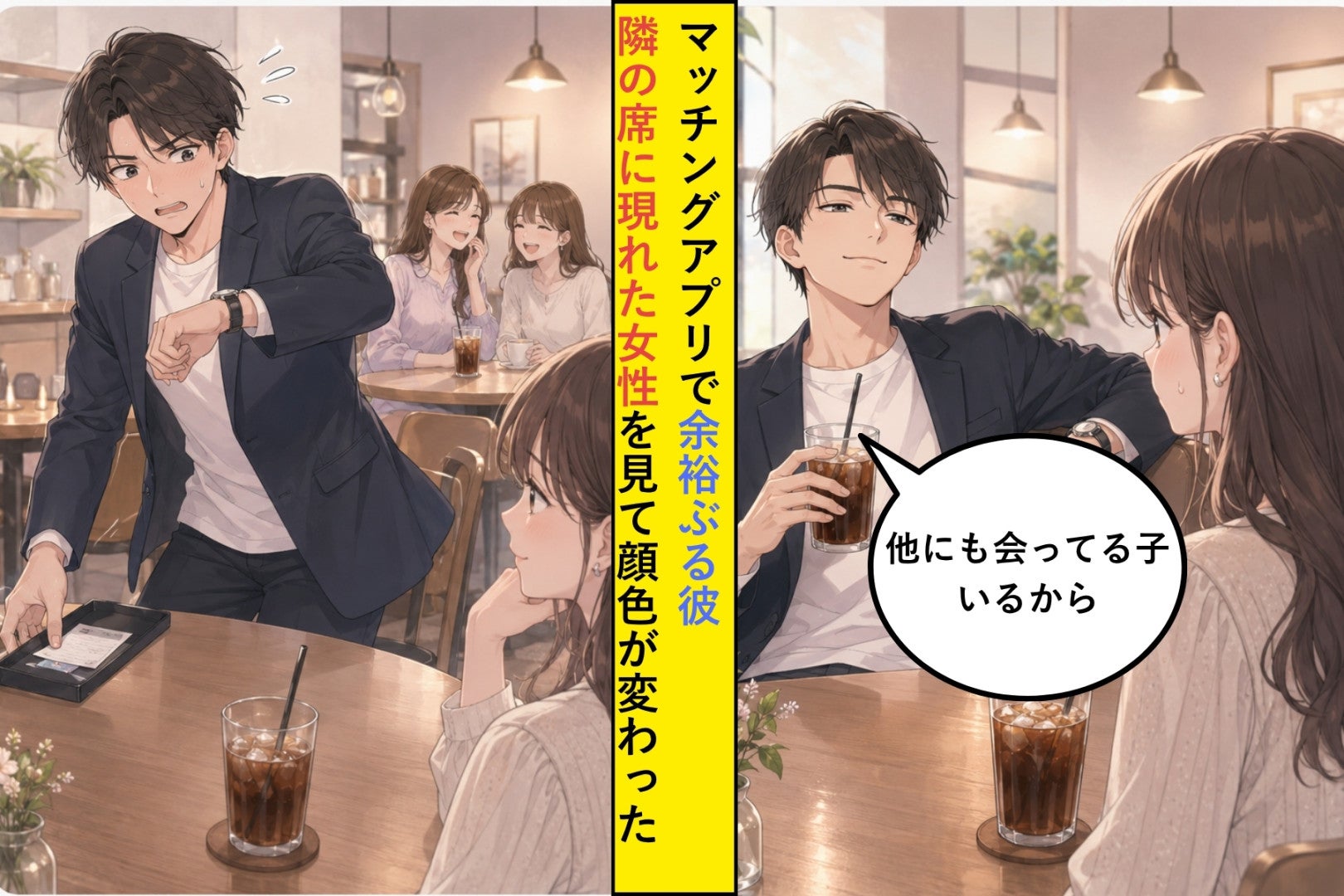 「他にも会ってる子いるから」とマッチングアプリで余裕ぶる彼→隣の席に現れた女性を見て顔色が変わった