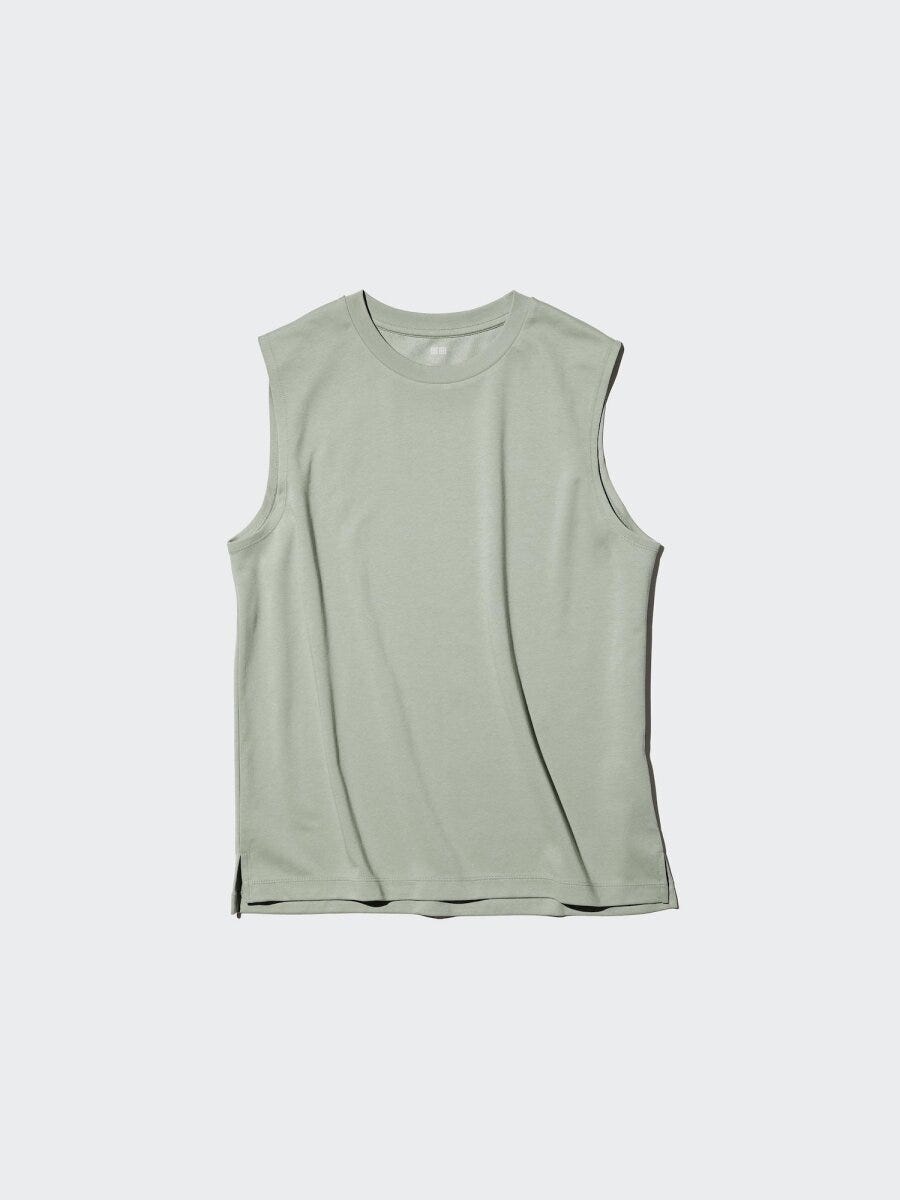 緑がかったグレーのノースリーブTシャツの平置き