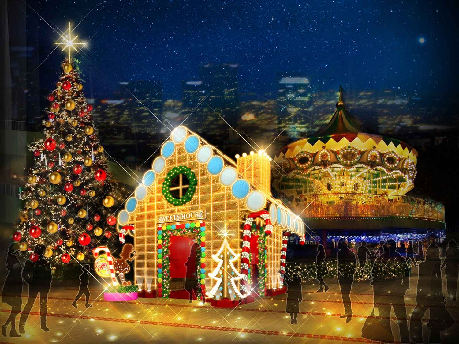 東京ドームシティ、スイーツイルミで甘いトキメキを 光り輝くお菓子の家やツリーが出現