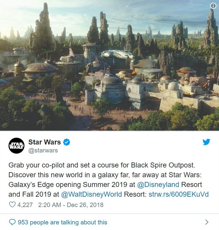 米ディズニー「スター・ウォーズ ランド（Star Wars：Galaxy’s Edge）」の最新イメージ映像公開　2019年夏オープン予定