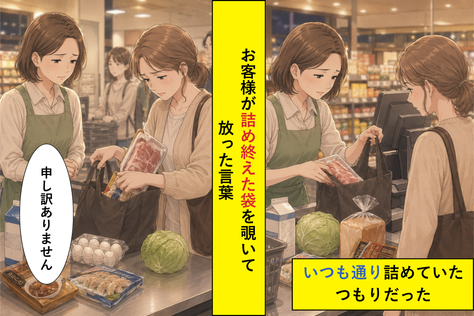 「マイバッグにお願いします」と言ったお客様が、詰め終えた袋を覗いて眉を寄せた理由
