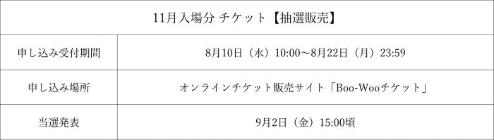 11月入場分チケット販売スケジュール