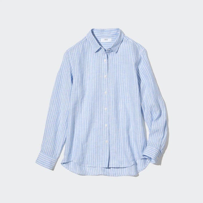 ユニクロ　uniqlo　レディース　おすすめ　オススメ　コスパ　2023　春　新作　シャツ　プレミアムリネンストライプシャツ　ストライプシャツ