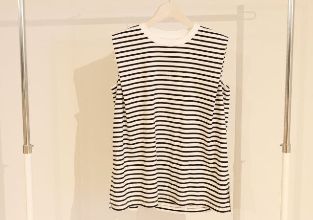 グロスジャージータックノースリーブTシャツ　ボーダー
