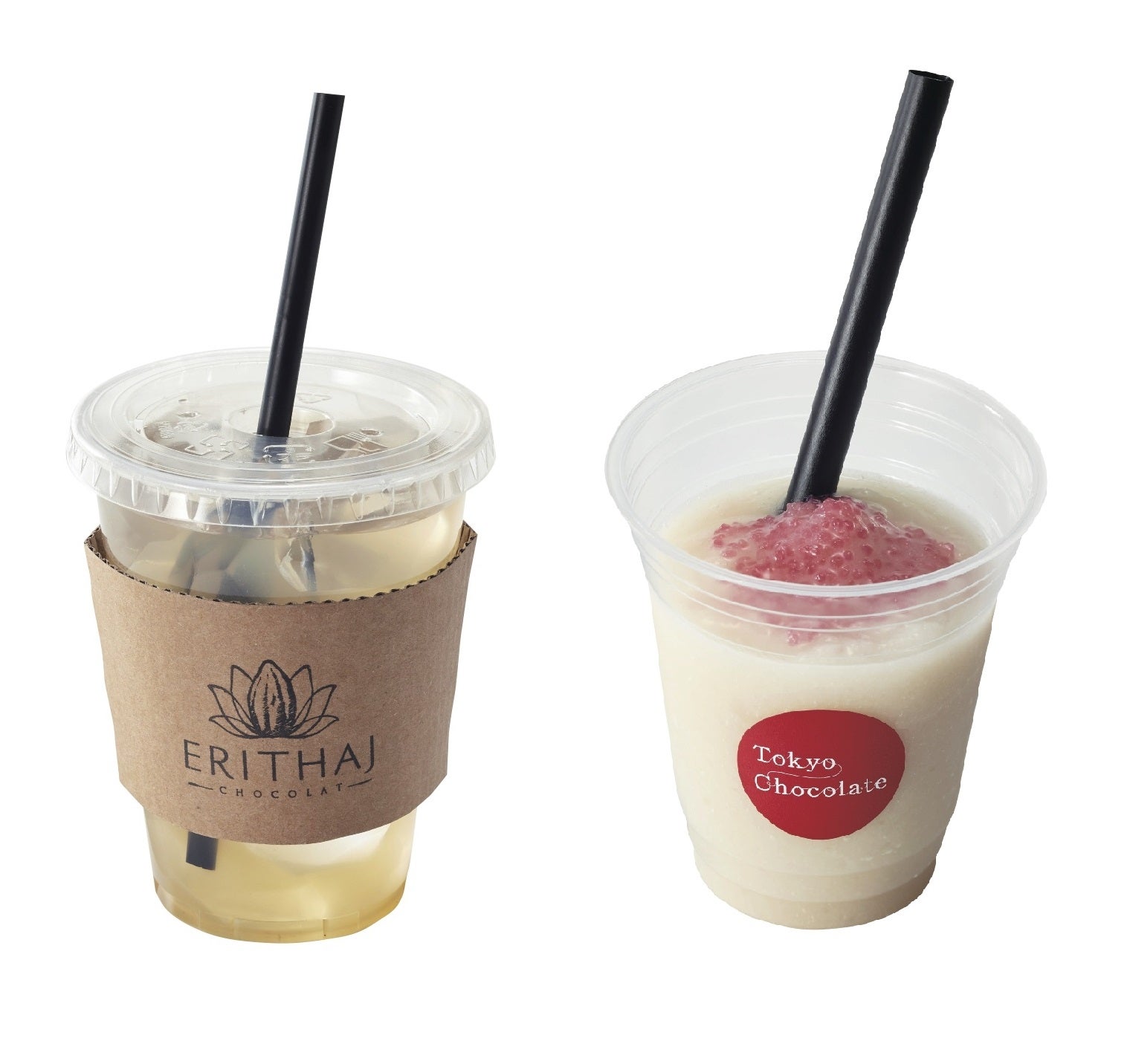 （左から）カカオフェルメントジュース501円、カカオパルプスムージー フィンガーライム添え504円／画像提供：三越伊勢丹ホールディングス