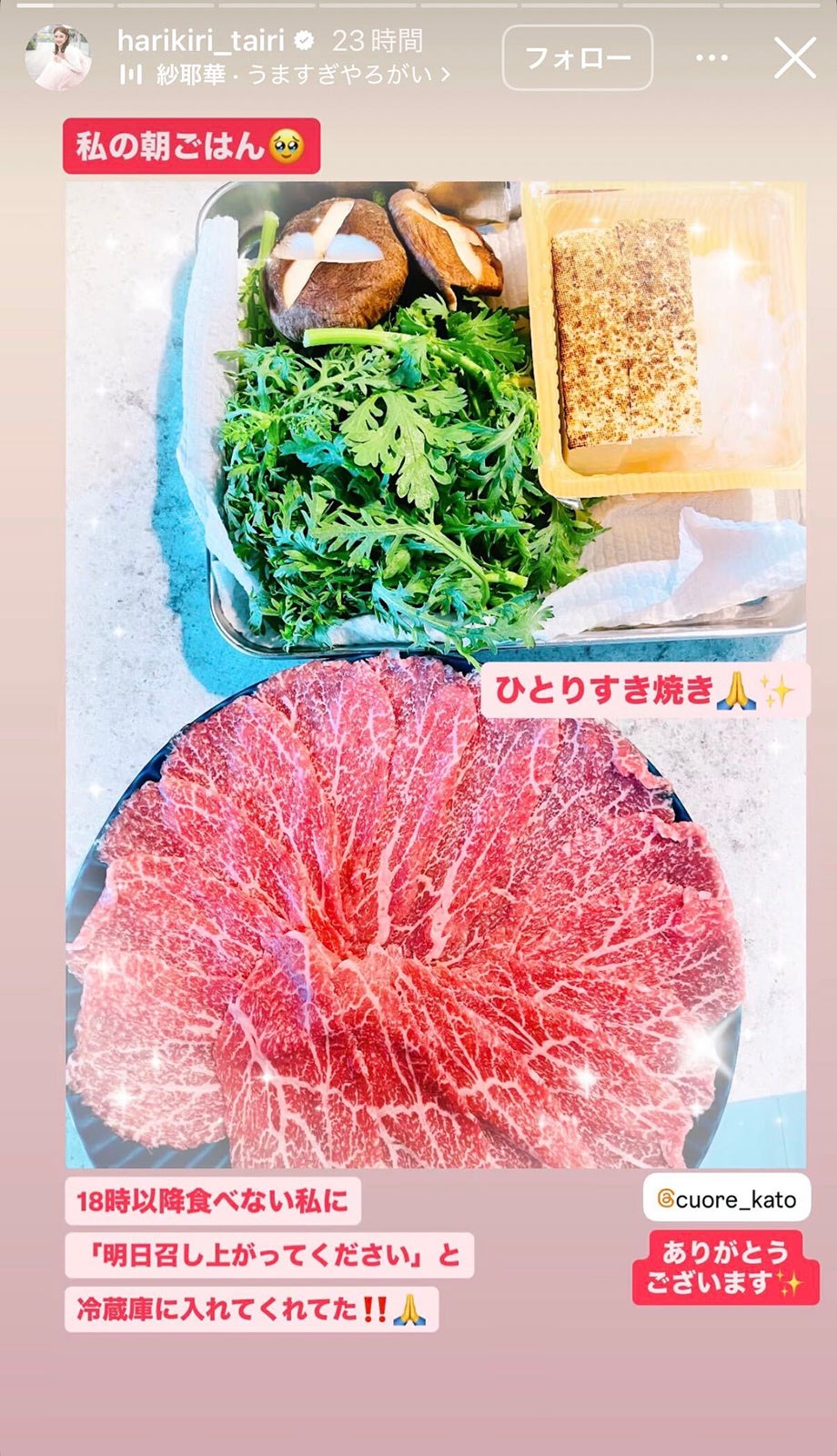 平愛梨Instagramストーリーズより
