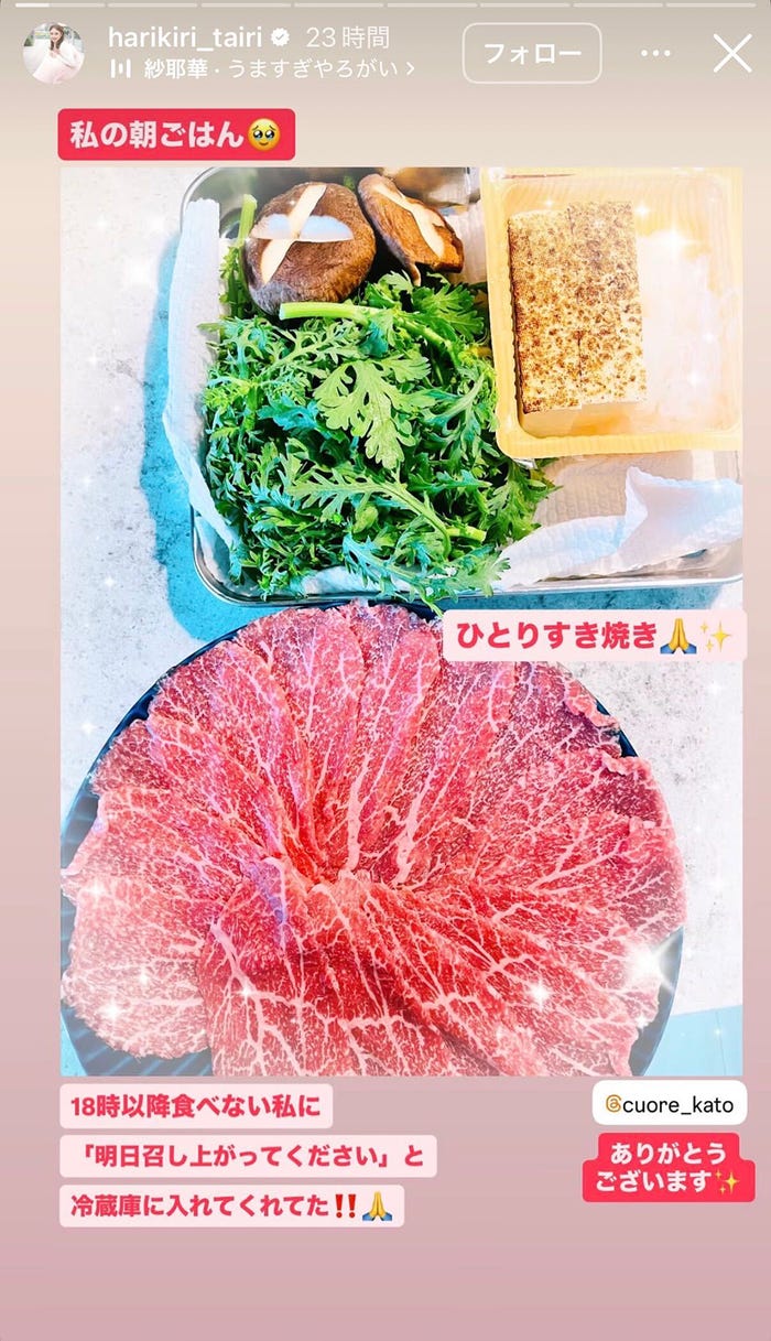 平愛梨Instagramストーリーズより