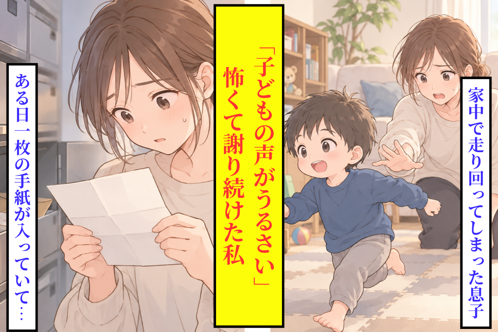 「子どもの声がうるさい」と言われるのが怖くて謝り続けた私→ポストに入っていた便箋一枚