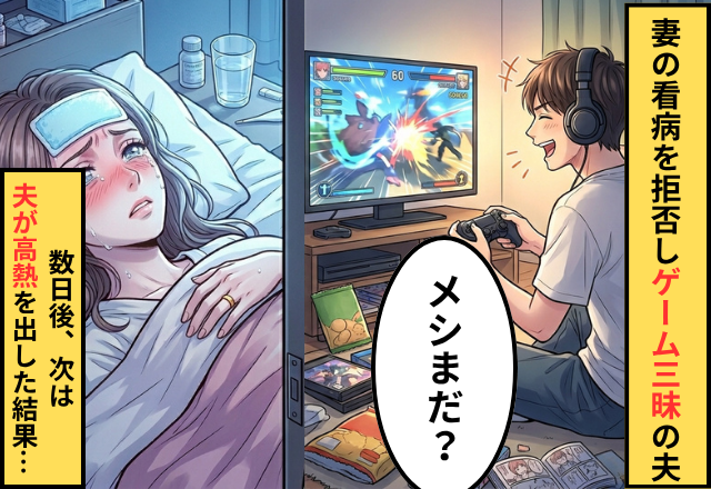 高熱の妻を放置してゲーム三昧の夫！？だが数日後⇒今度は夫が高熱を出した結果