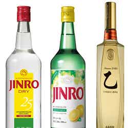 （左から）「JINRO DRY」、「JINRO GRAPEFRUIT」、「Premium JINRO 乙」