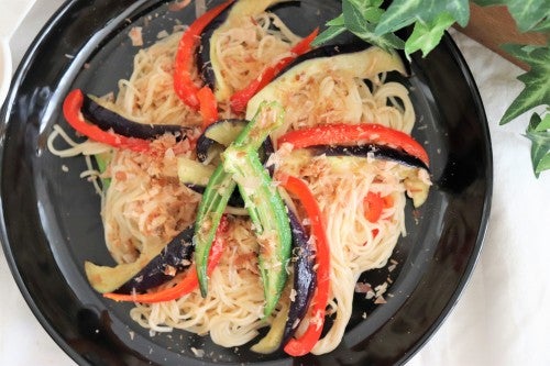 火を使わないナスとツナのヘルシー素麺チャンプルー