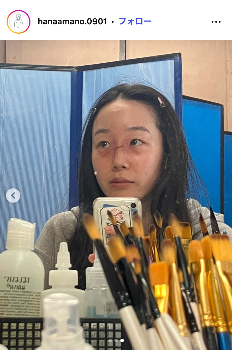 特殊メイク後の天野はな／天野はなInstagramより