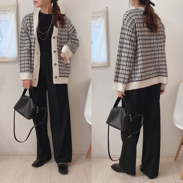 ユニクロ　タックワイドパンツ　コーデ　きれいめ
