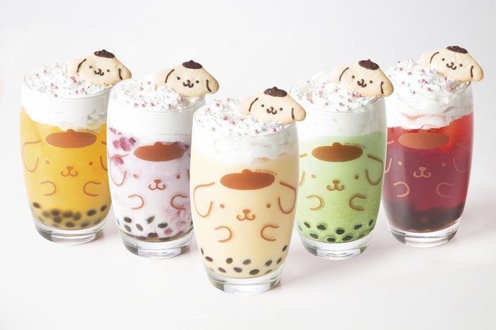 ポムポムプリンのQQドリンク（20種類）　各550円（C）1996, 2013, 2019 SANRIO CO., LTD. APPROVAL NO.Ｓ593875