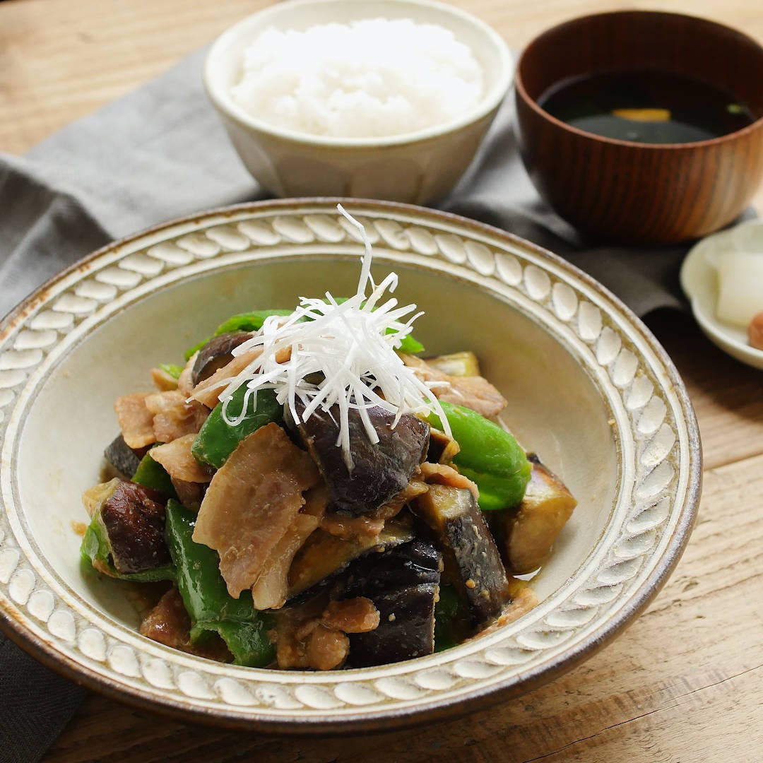 なすとピーマンの豚味噌炒め