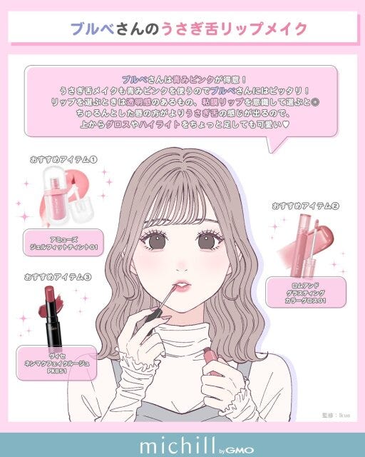 ブルべさんのうさぎ舌リップメイク