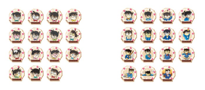 木製マグネットA(ランダム15種)、木製マグネットB(ランダム15種)「名探偵コナン 連載30周年記念カフェ」(C)青山剛昌/小学館