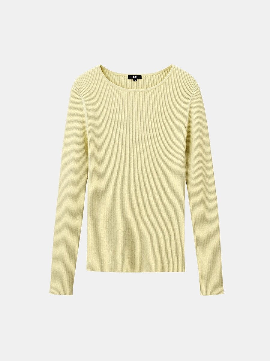 PLSTのラメリブボートネックセーター