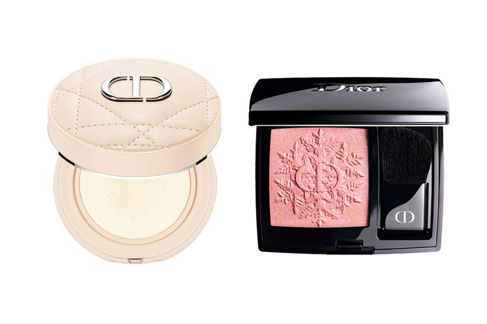 (左から)「ディオールスキン フォーエヴァー クッション パウダー ゴールデン ナイツ」「ディオールスキン ルージュ ブラッシュ<ゴールデン ナイツ> 335 ローズ フリソン」(提供写真)