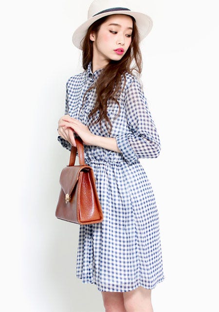 ギンガムチェックシフォンシャツワンピース「salus」3,490円(税込)