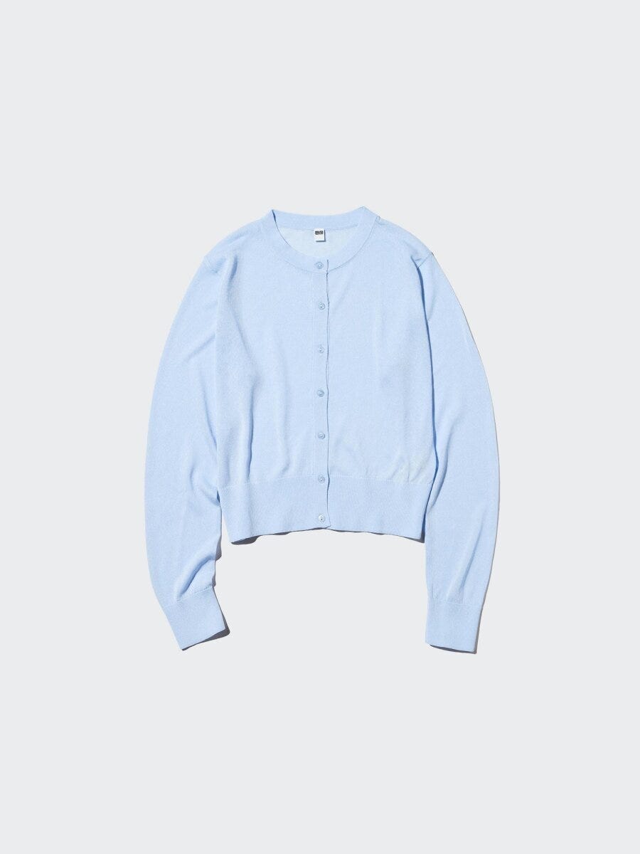 シアークルーネックショートカーディガン 2026春ユニクロ大人女性おすすめシアークルーネックショートカーディガン