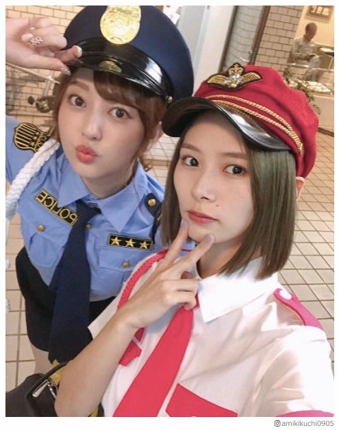“元アイドリング！！！同期”菊地亜美＆朝日奈央、警官コスプレに反響「似合ってる」「安定のコンビ」