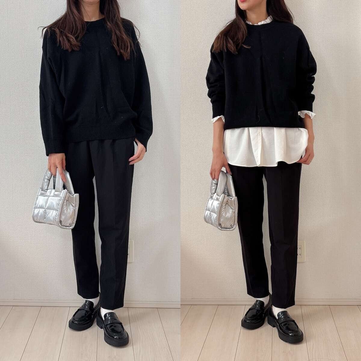 GUフリルネックチュニックのワントーンコーデ