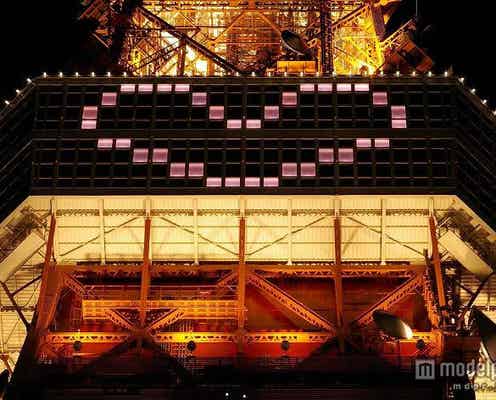東京タワーに幸せのハートマークが浮かび上がる