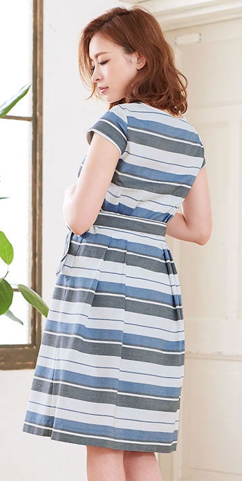 2typeから選べるウエストリボン付きマルチボーダーワンピース「Pierrot」4,500円（税込）