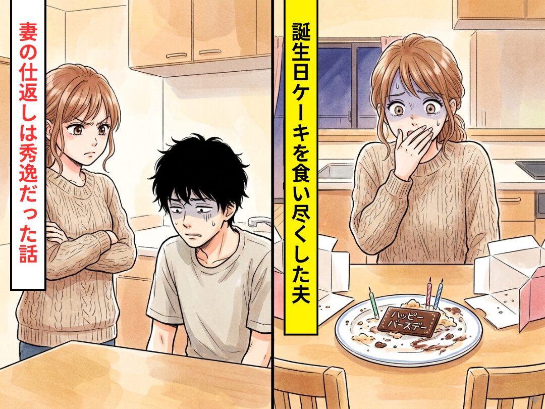 体調不良で”延期”になった誕生会のケーキを…1人で食い尽くしていた夫！？だが⇒妻からの仕返しが秀逸だった話