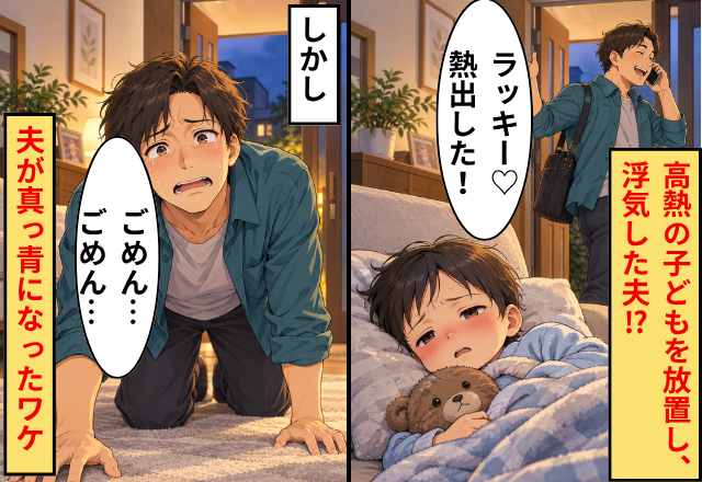 「ラッキー♡熱出した！」高熱の子どもを放置し、浮気した夫！？しかし⇒「ごめん…ごめん…」夫が真っ青になったワケ