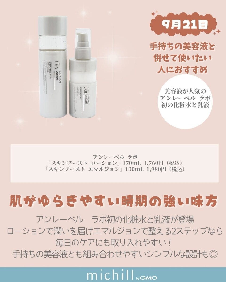 アンレーベルラボの化粧水と乳液が並んでいる